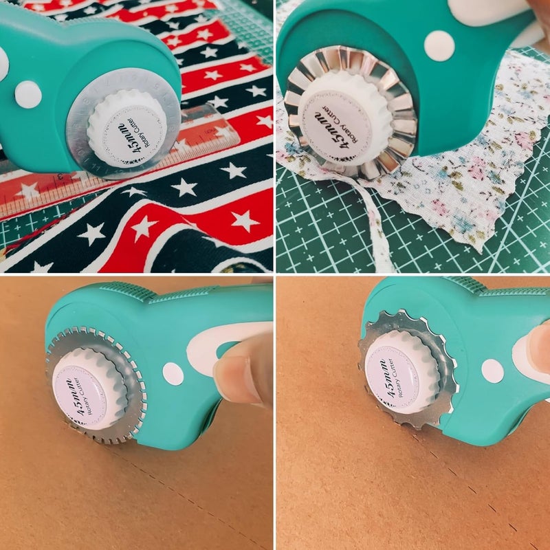 AMASEWART 45mm Rotary Cutter for Fabric with 8pcs Rotary Blades, Rolling Fabric Cutter Crochet Edge Skip Stitch Blade Perforating Rotary Blade, Pinking Rotary Cutter for Quilting Crafts Sewing - Image 5